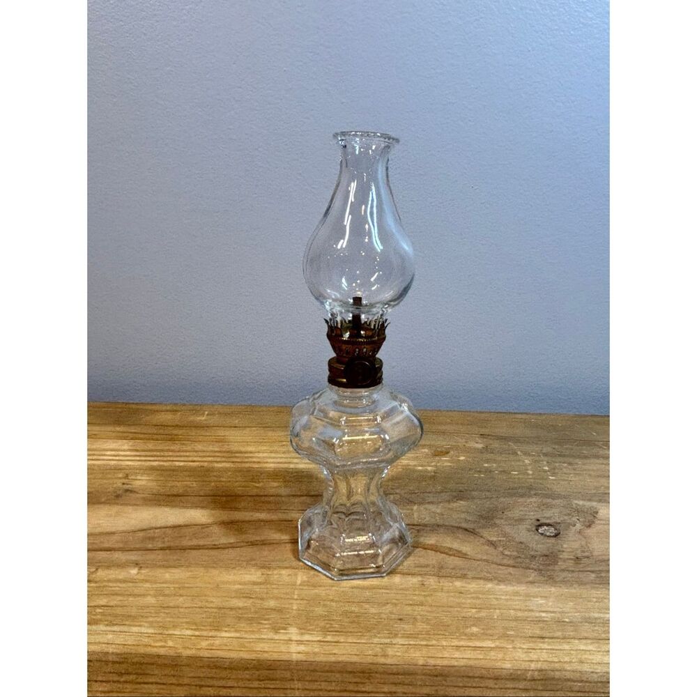 Vintage Miniature Clear Glass Oil Lamp 6.5”